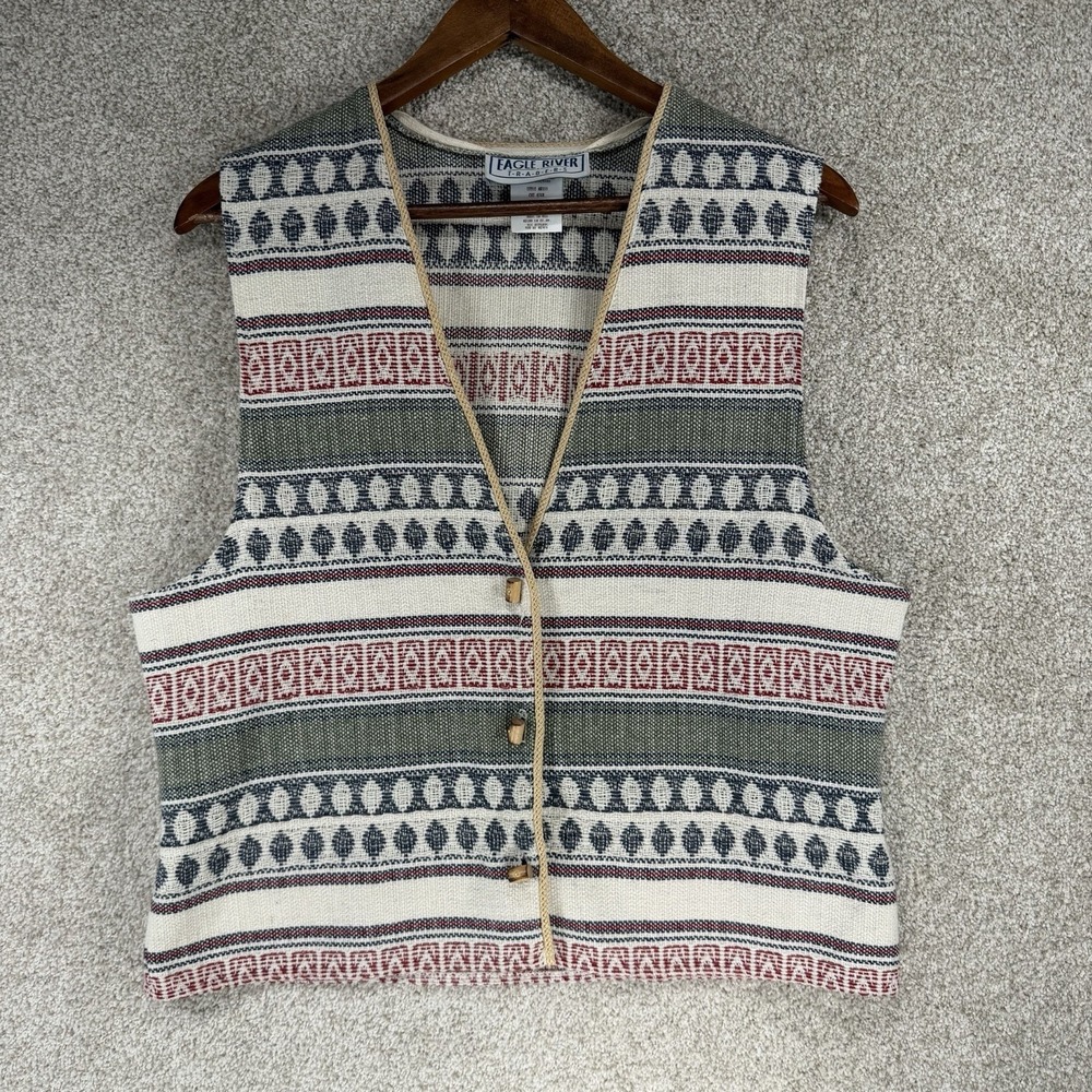 Vtg Eagle River Traders Woven Tapestry Vest Boho‎ Cottage Core Sz 12 Granola